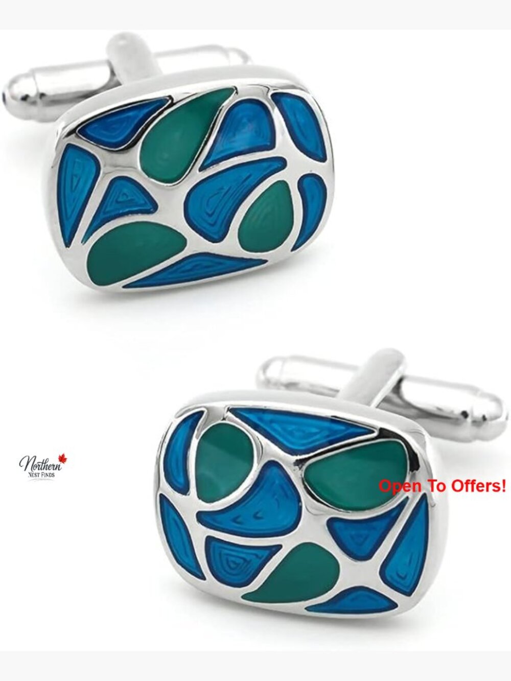 Stainless Steel Oval Enamel Cufflinks for French Cuff Shirts